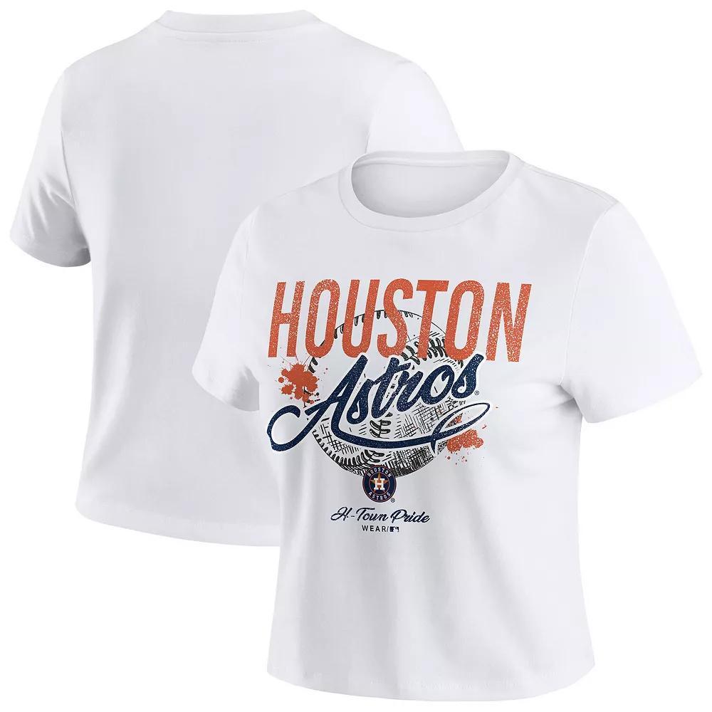 Women's WEAR by Erin Andrews  White Houston Astros Distressed Cropped Baby T-Shirt, Size: Large Product Image