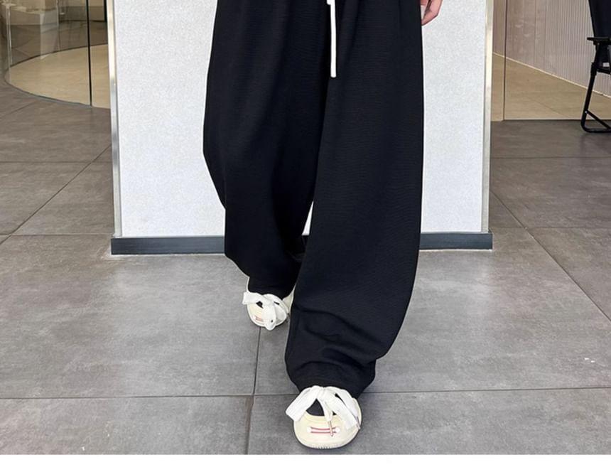 Drawstring Waist Two Tone Wide Leg Sweatpants Product Image