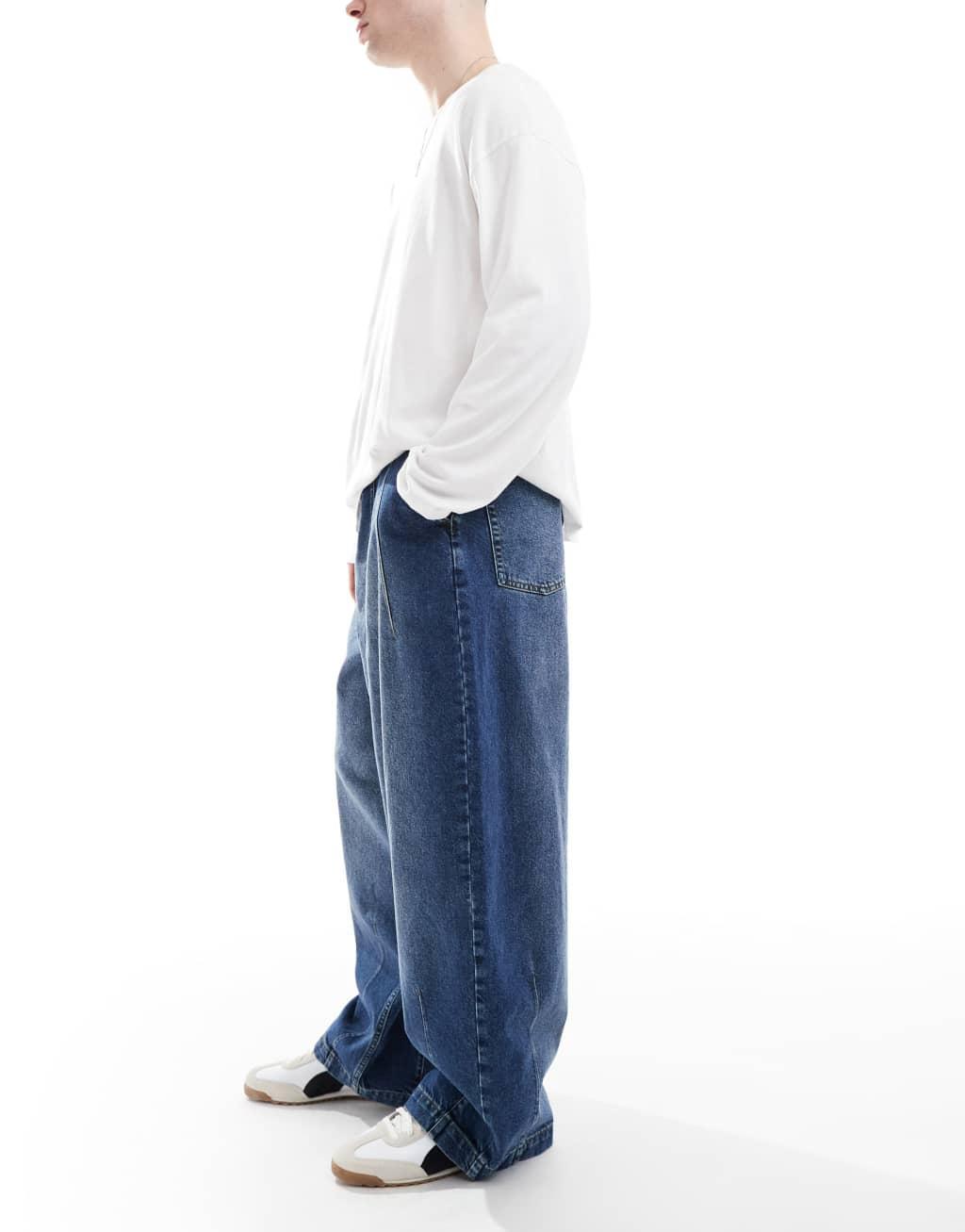 ASOS DESIGN baggy balloon jeans with tint in mid wash blue Product Image