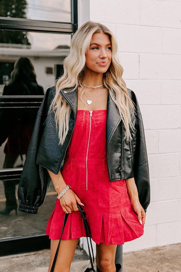 Soho Style Corduroy Romper Dress in Red Product Image