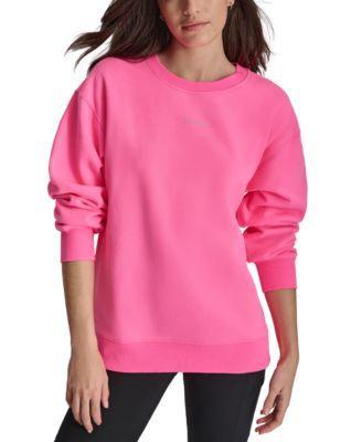 Dkny Sport Womens Mini-Stud-Logo Drop-Shoulder Fleece Crewneck Sweatshirt Product Image