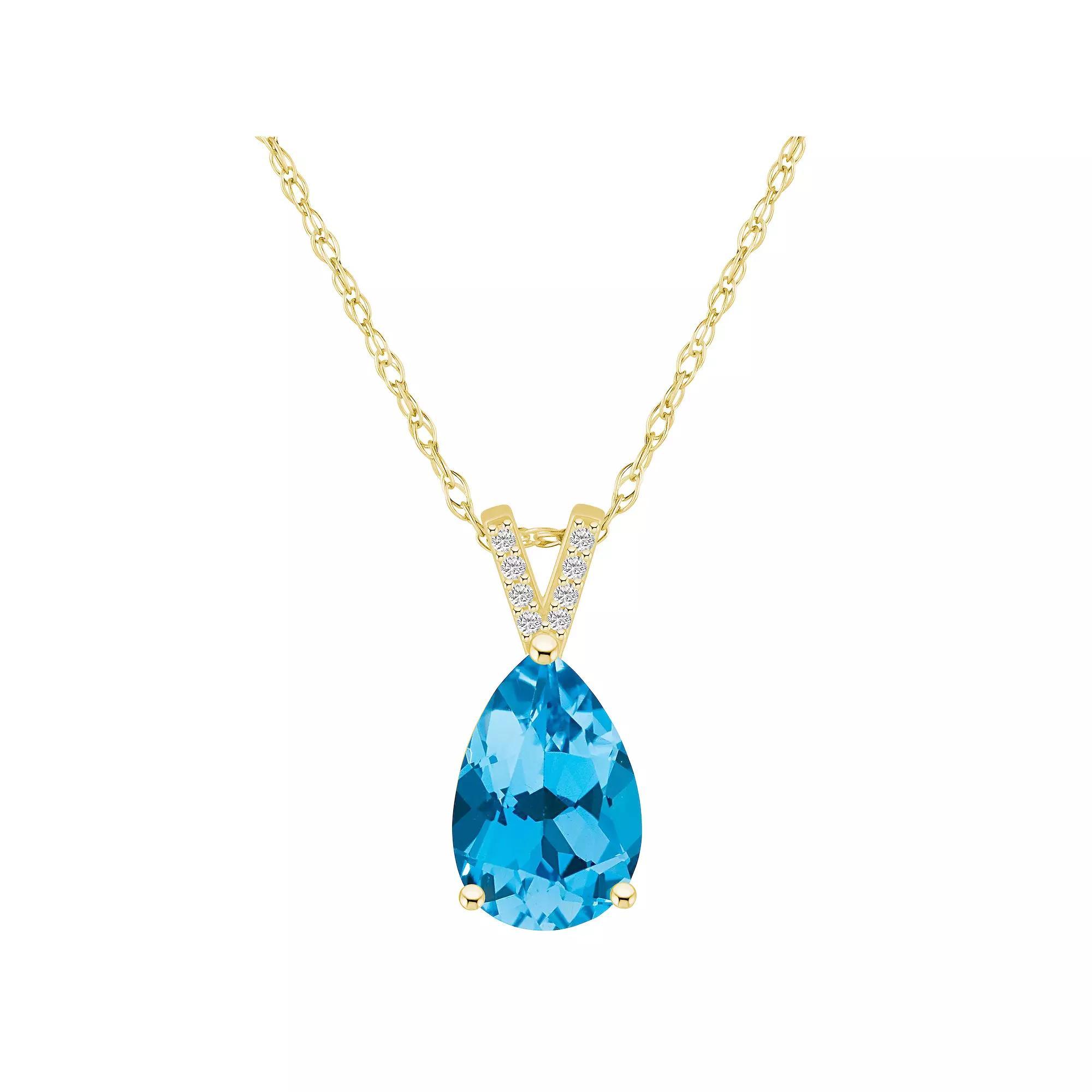 Alyson Layne 10k Gold Pear Shape Gemstone Diamond Accent Pendant Necklace, Women's, Size: 18", Blue Topaz Product Image
