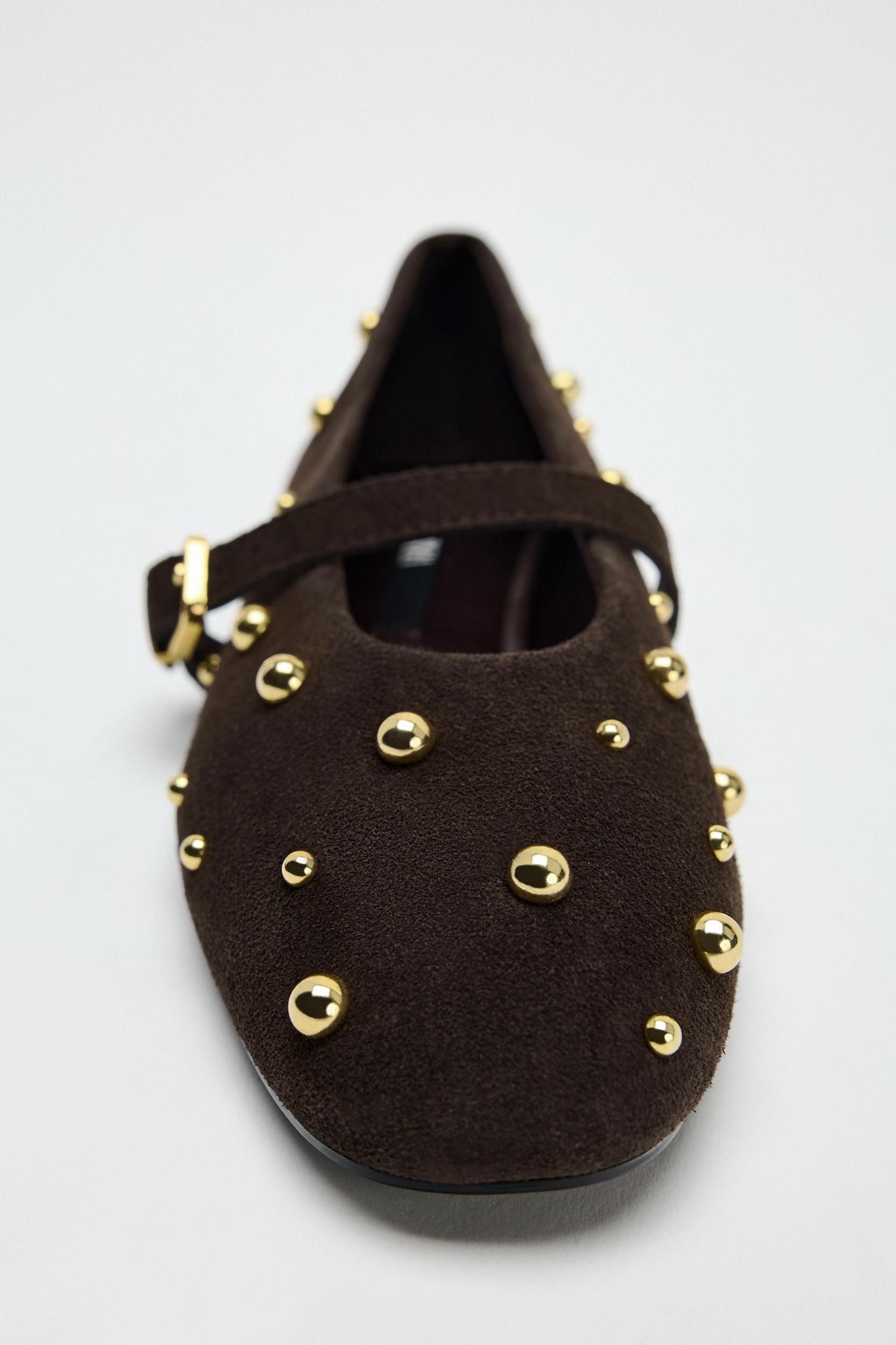 STUDDED SUEDE BALLET FLATS Product Image