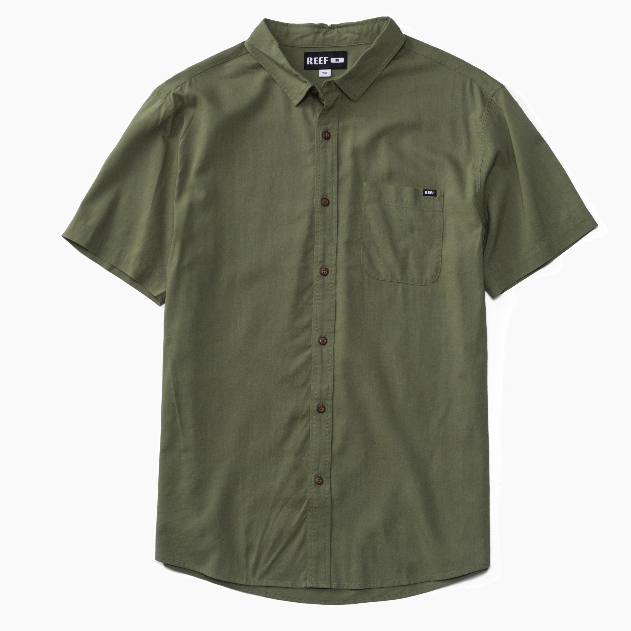 Mens REEF Short Sleeve Button-Down Shirt Light Green Product Image
