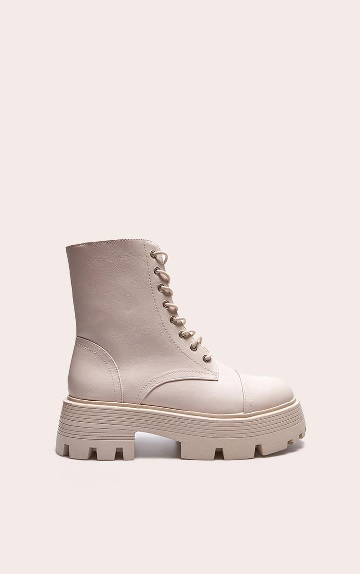 Cream Lace Up Chunky Sole Combat Boots Product Image