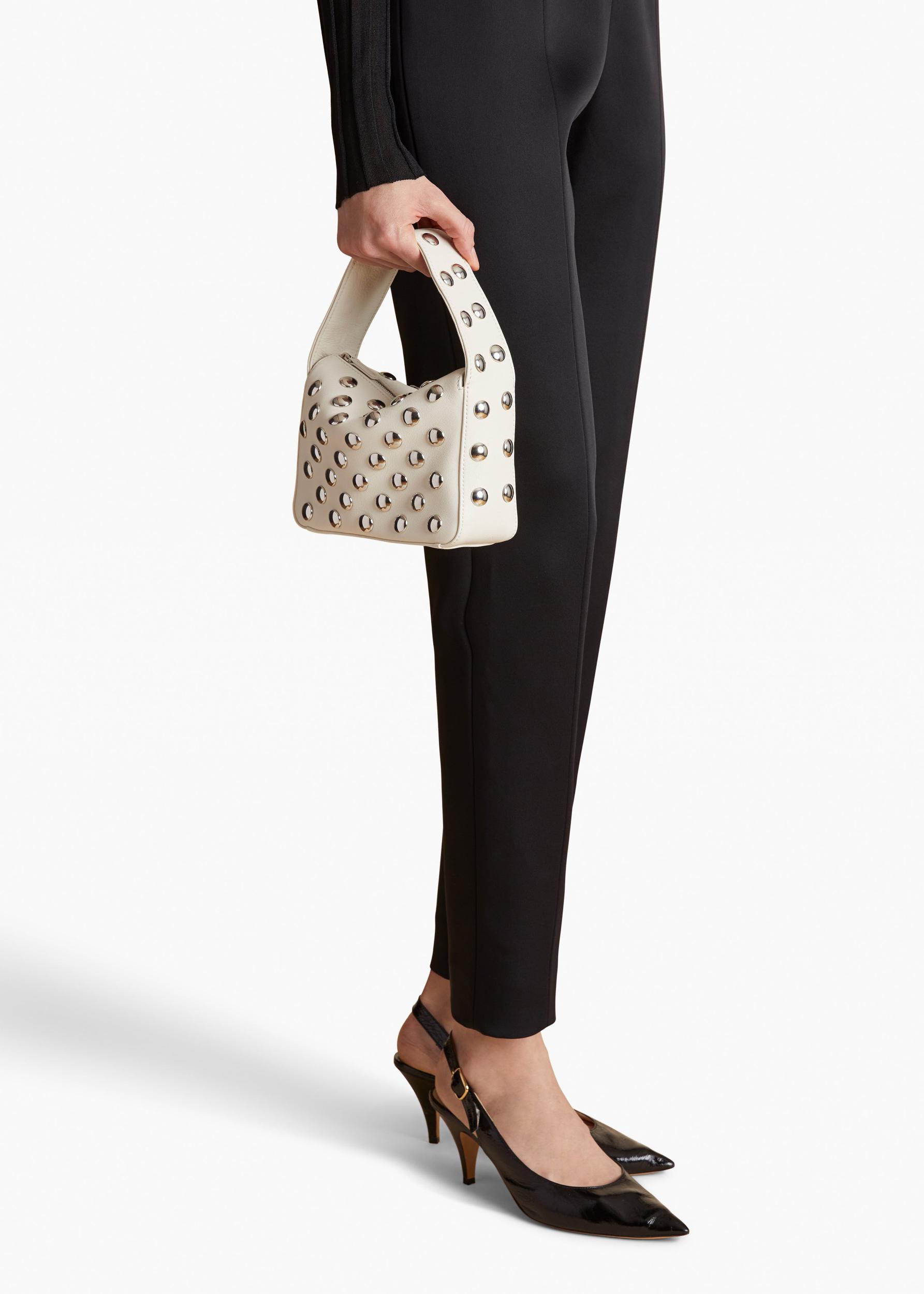 Small Elena Bag in Off-White Leather with Studs Product Image