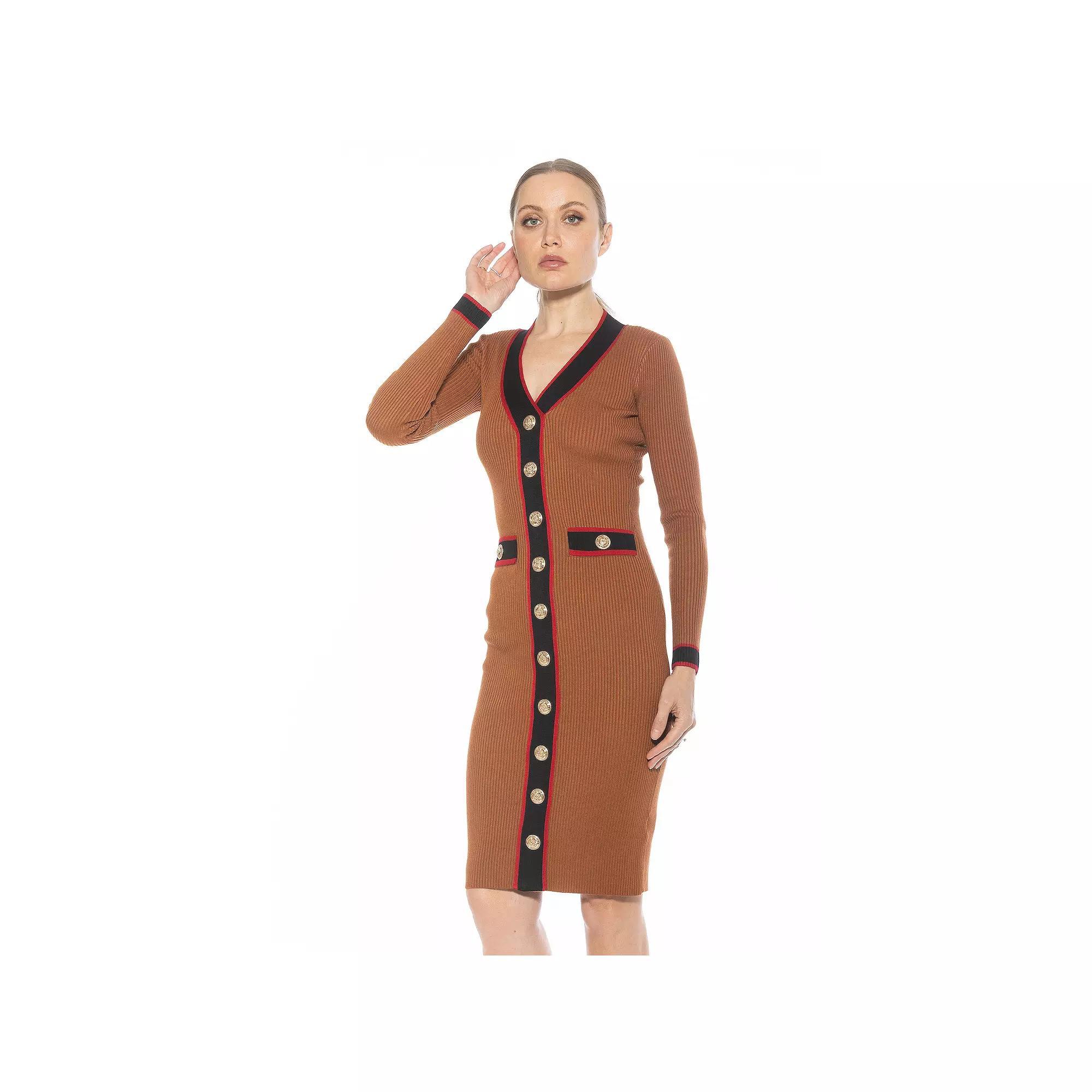 Women's ALEXIA ADMOR Janet V-Neck Button-Front Knit Dress, Size: XS, Camel Product Image