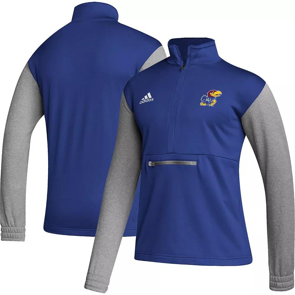 Men's adidas Royal/Heathered Gray Kansas Jayhawks Team AEROREADY Half-Zip Top, Size: Medium, Blue Product Image