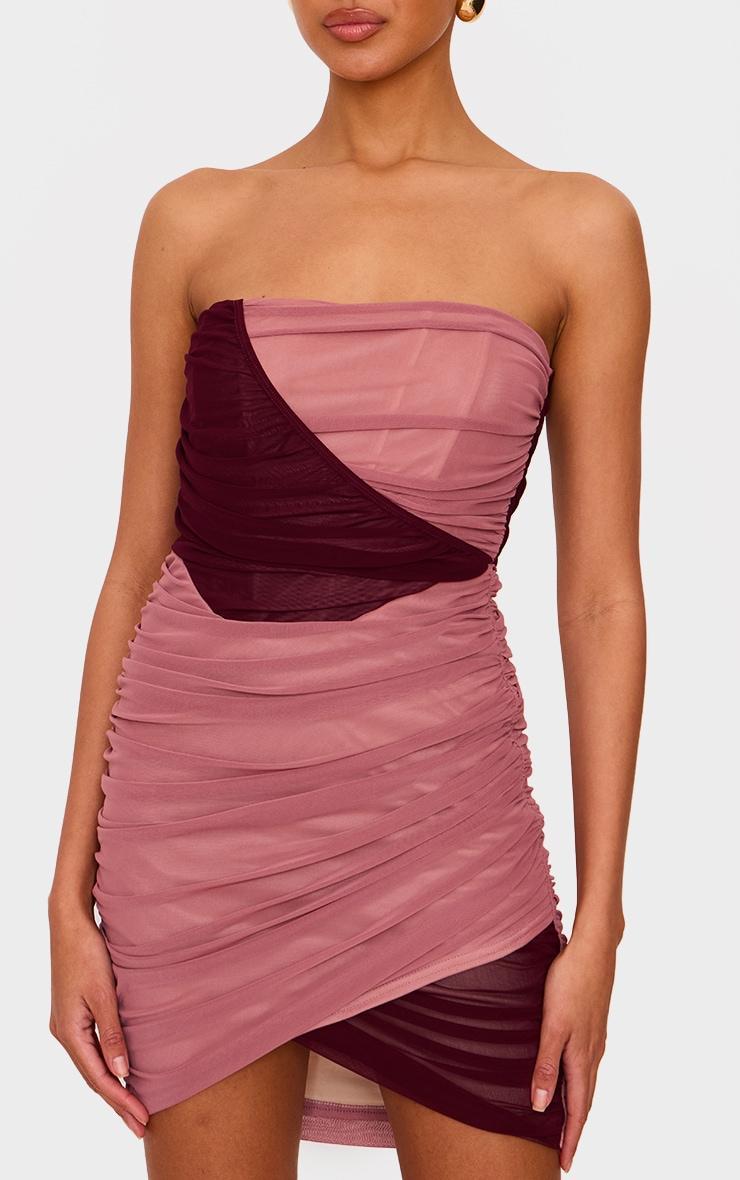 Light Pink Mesh Contrast Bandeau Mini Dress Product Image