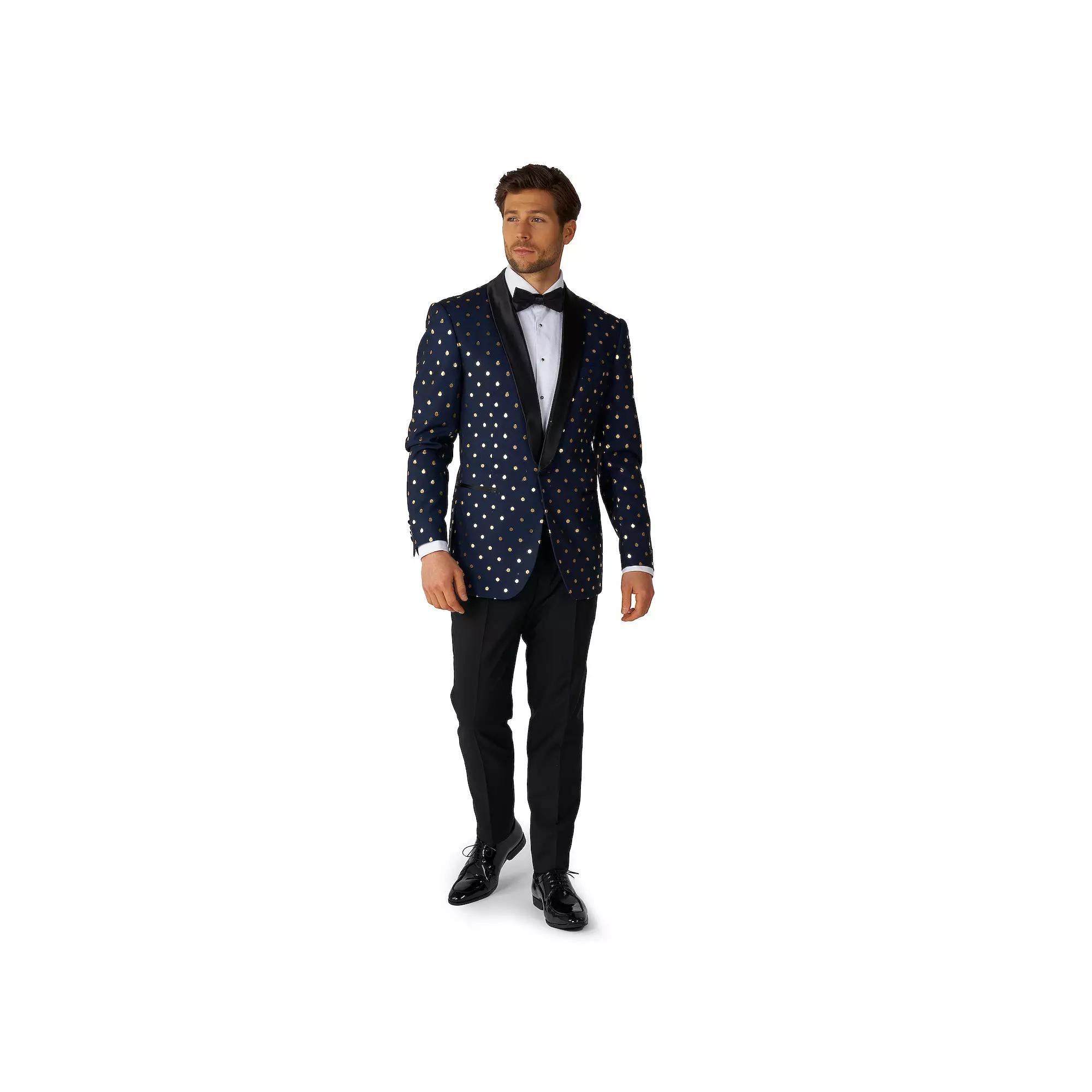 Mens OppoSuits Goldy Dots Metallic Polka Dots Tuxedo Modern-Fit Novelty Suit & Tie Set Product Image