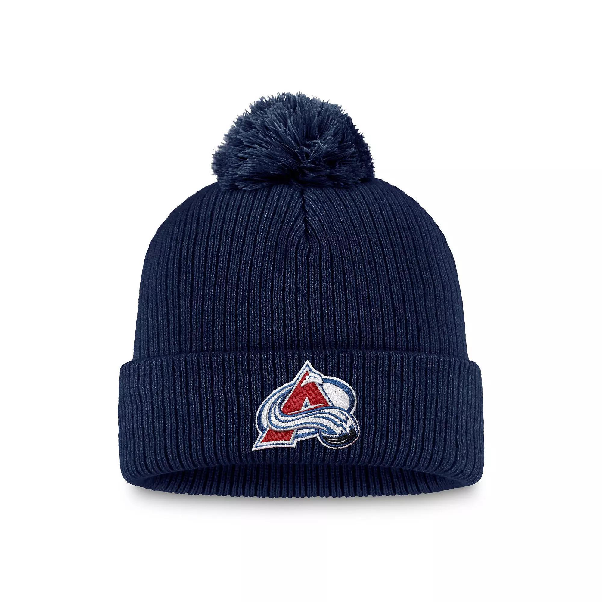 Men's Fanatics  Navy Colorado Avalanche Primary Logo Cuffed Knit Hat with Pom, Blue Product Image