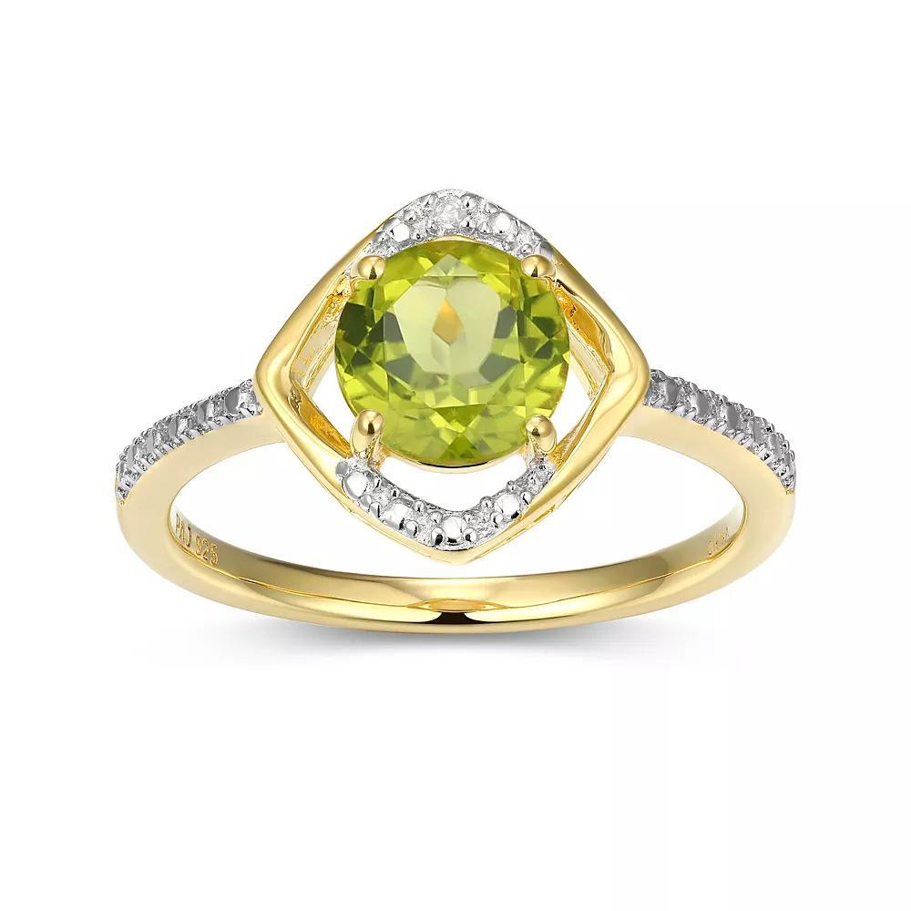 18k Gold Plated Sterling Silver Gemstone & Diamond Accent Halo Ring, Women's, August Gen Peridot Product Image