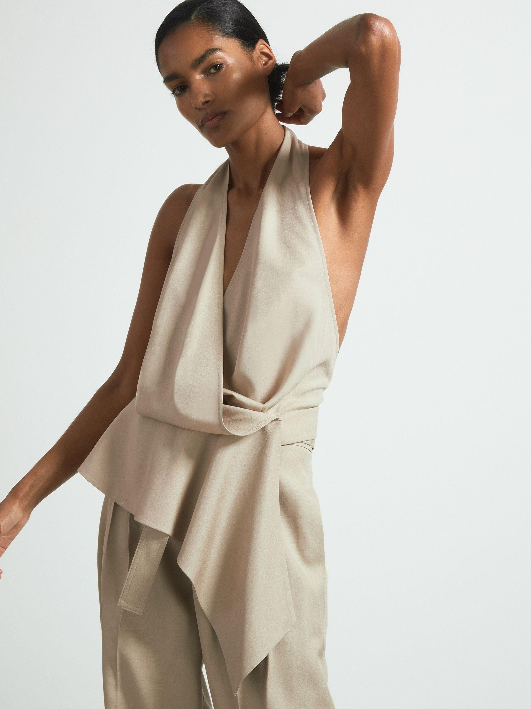 Atelier Halter Neck Draped Top in Neutral Product Image