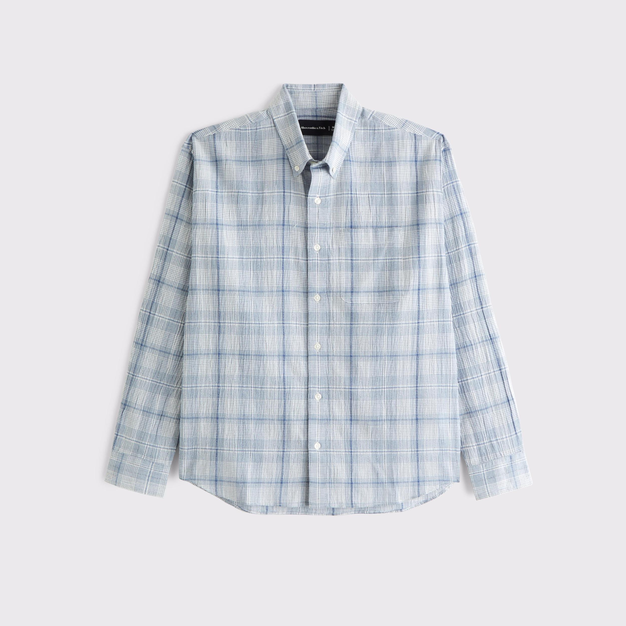Long-Sleeve Textural Plaid Button-Up Shirt Product Image