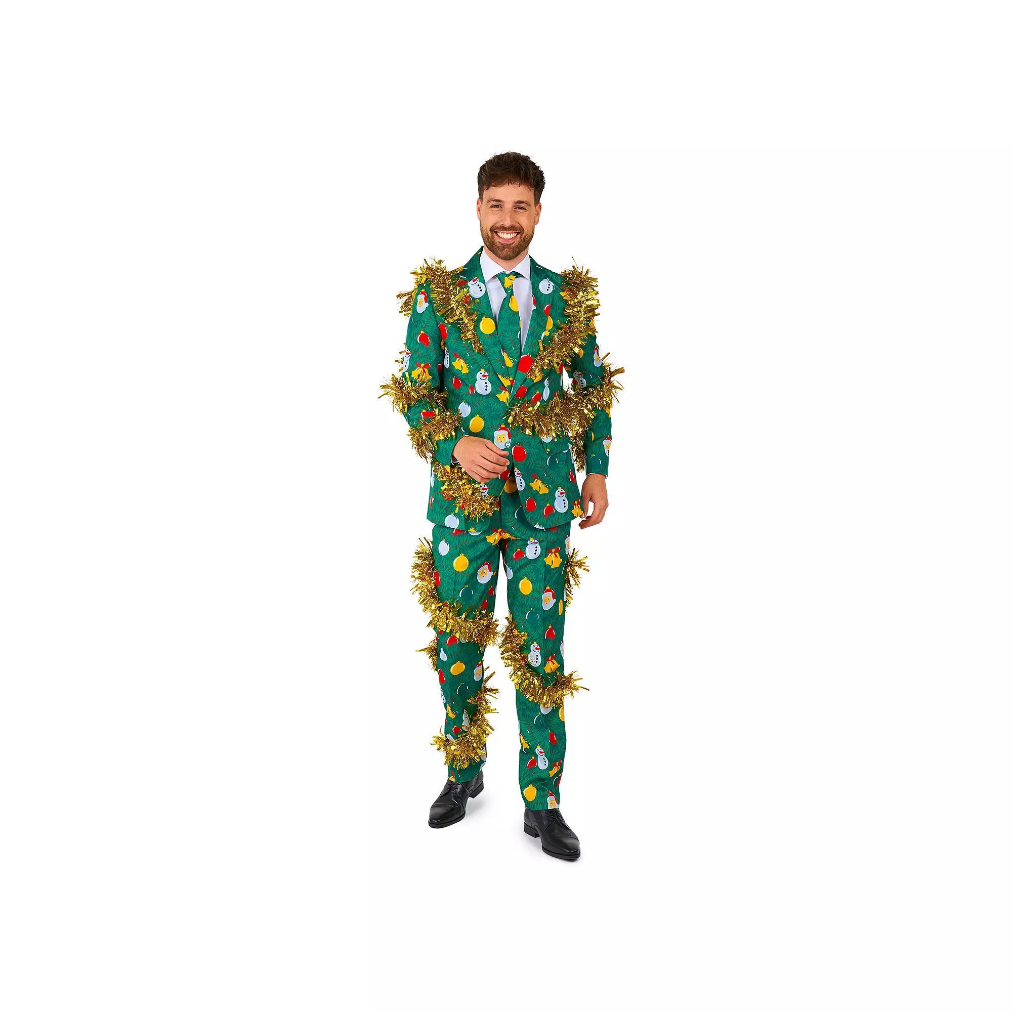 Men's Suitmeister Modern-Fit Christmas Deco Green Suit & Tie Set, Size: Small Product Image