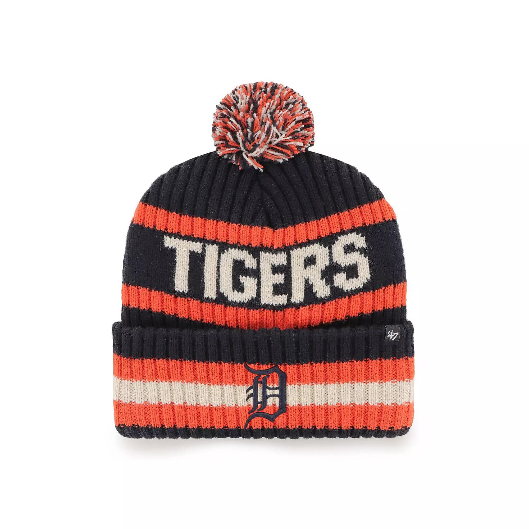 Men's '47 Navy Detroit Tigers Bering Cuffed Knit Hat with Pom, Blue Product Image