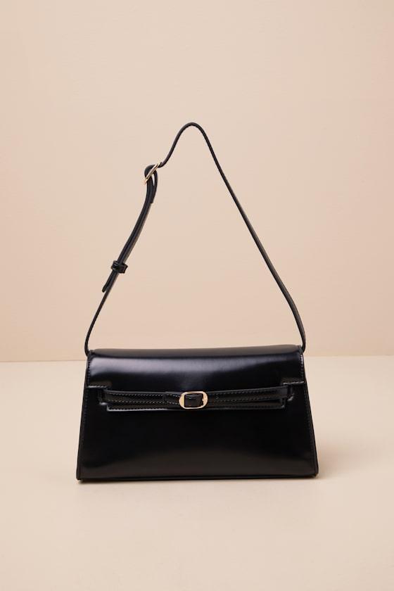 Calandra Black Vegan Leather Shoulder Bag Product Image