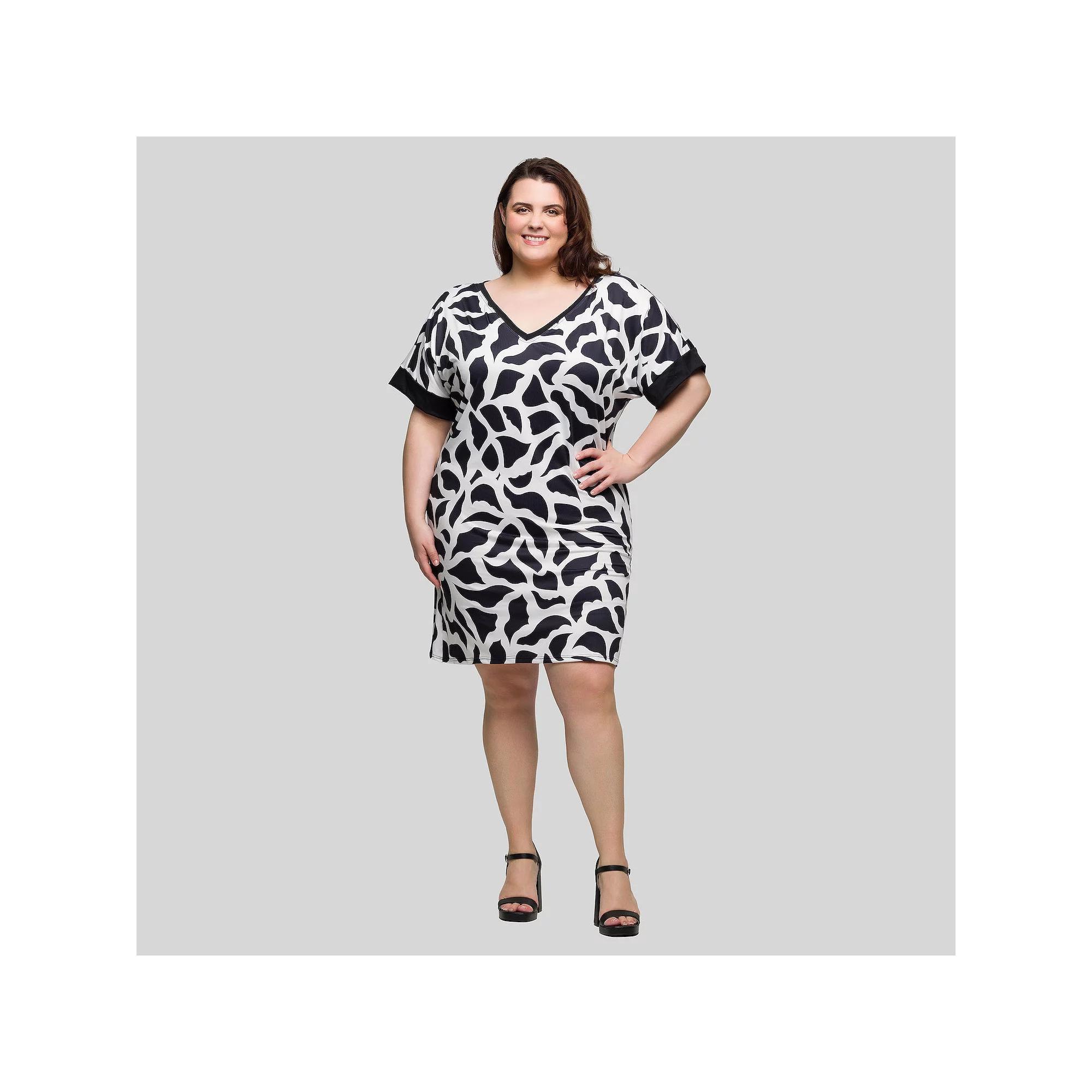 Plus Size 24Seven Comfort Apparel Short Sleeve Knee Length T-Shirt Dress, Women's, Size: 2XL, White Team Product Image