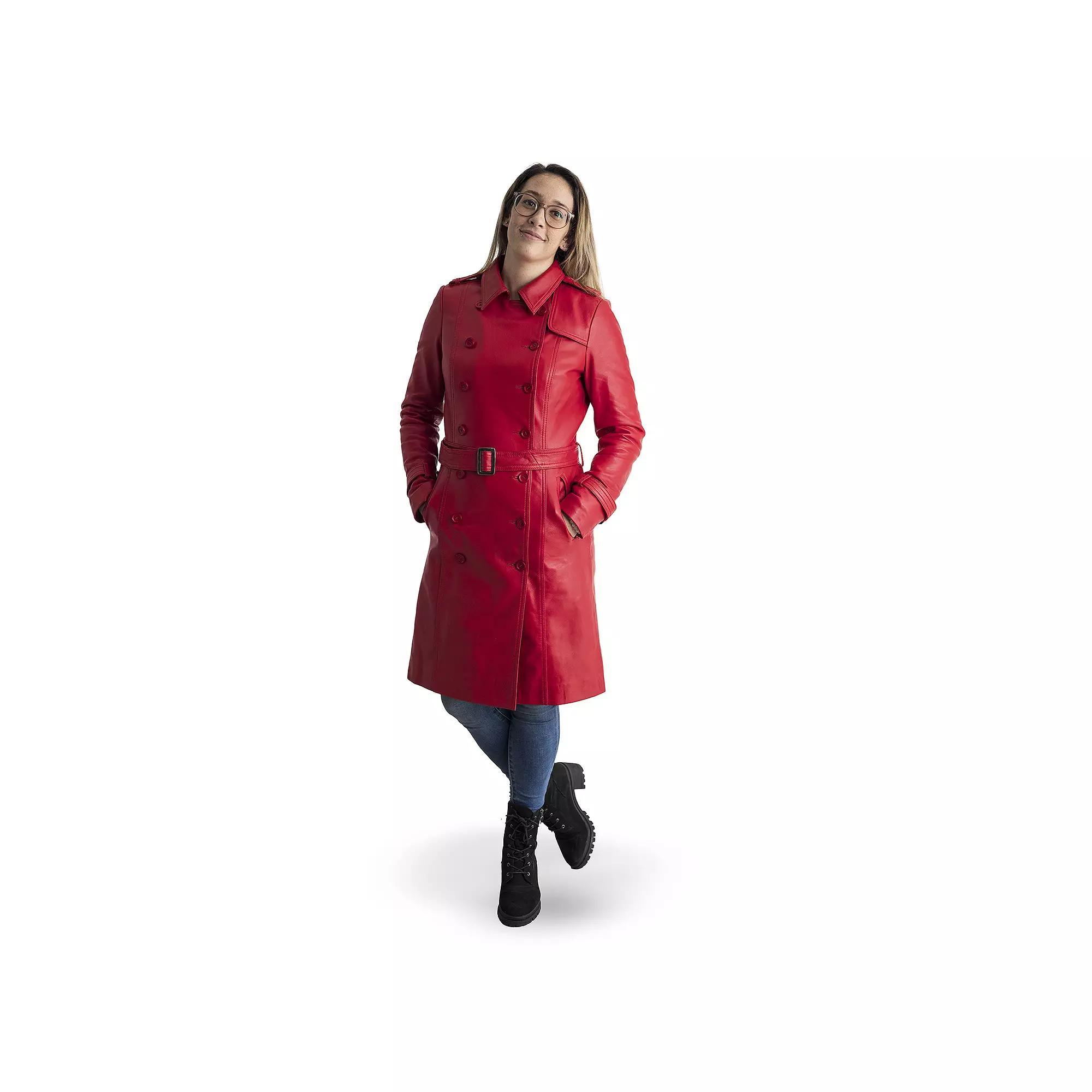Women's Whet Blu Ashley Leather Trench Coat, Size: XXL, Black Product Image