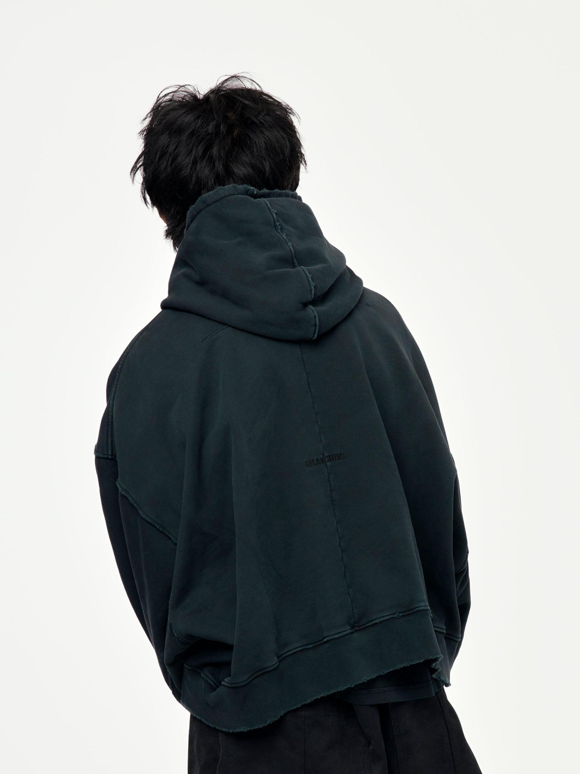 HEAVY TERRY SHORT HOODIE (Stonewash Black) Product Image