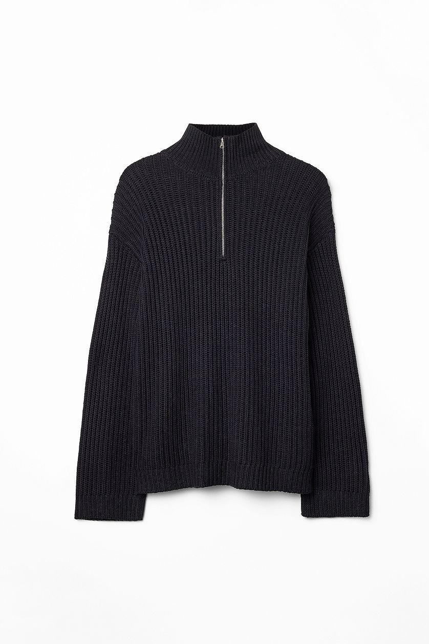 High Neck Zipped Knitted Sweater Product Image