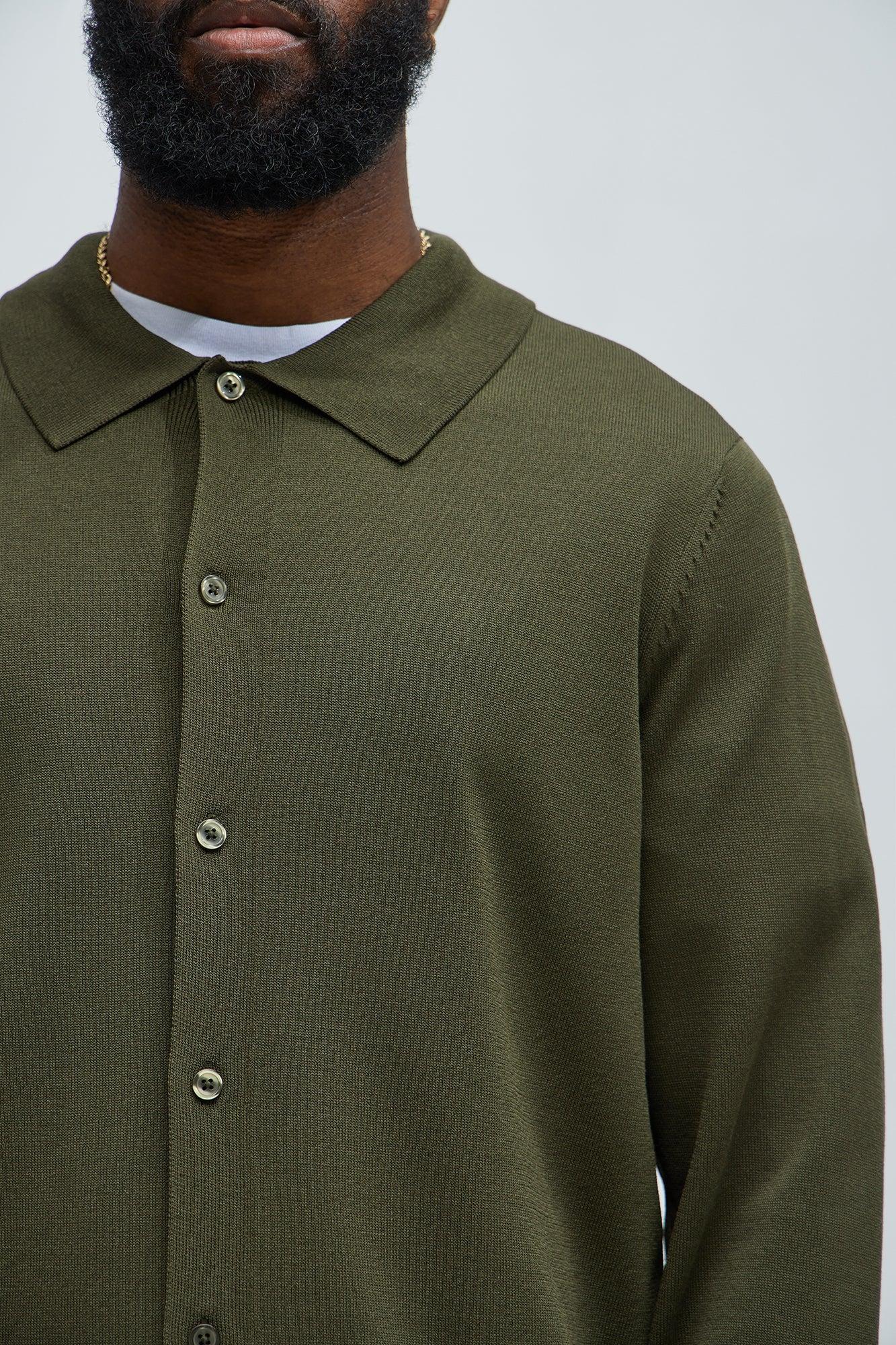 Baker Lightweight Polo Cardigan - Olive Product Image