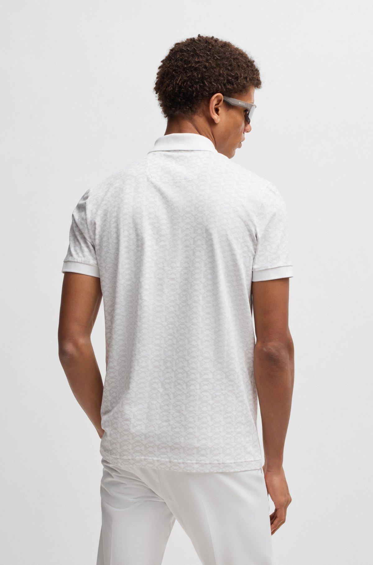 BOSS - Paddy polo shirt in stretch cotton with printed pattern - White Product Image
