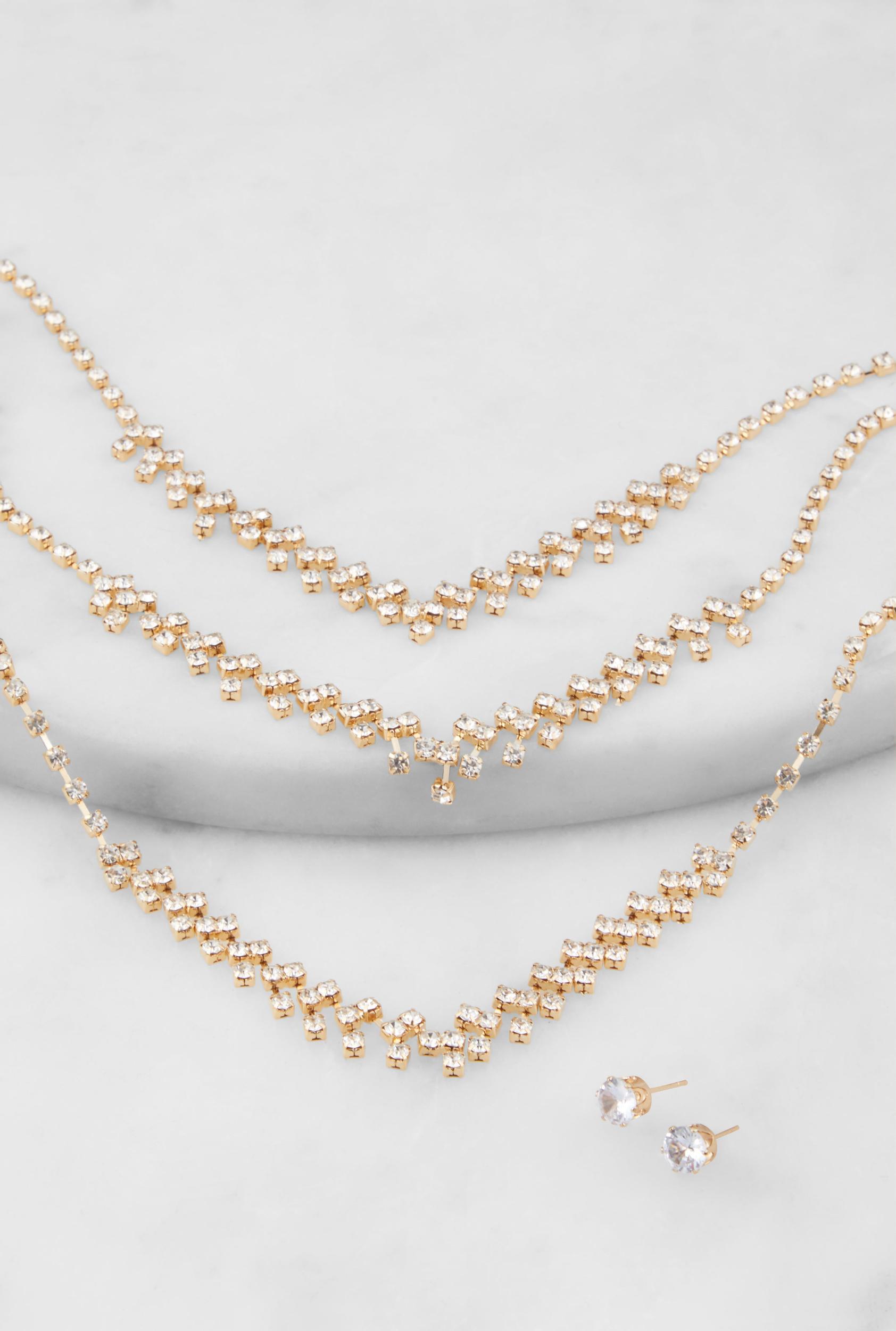 Rhinestone Layered Necklace and Earrings Set Female Product Image