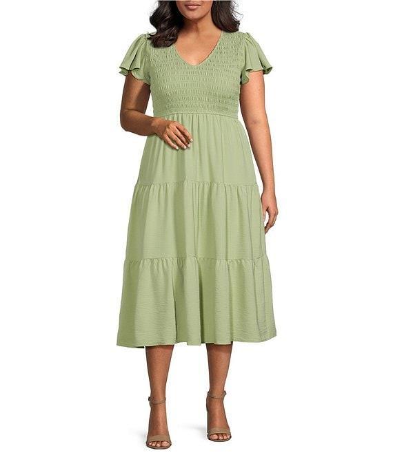Perch by Blu Pepper Plus Flutter Sleeve Midi Dress Product Image