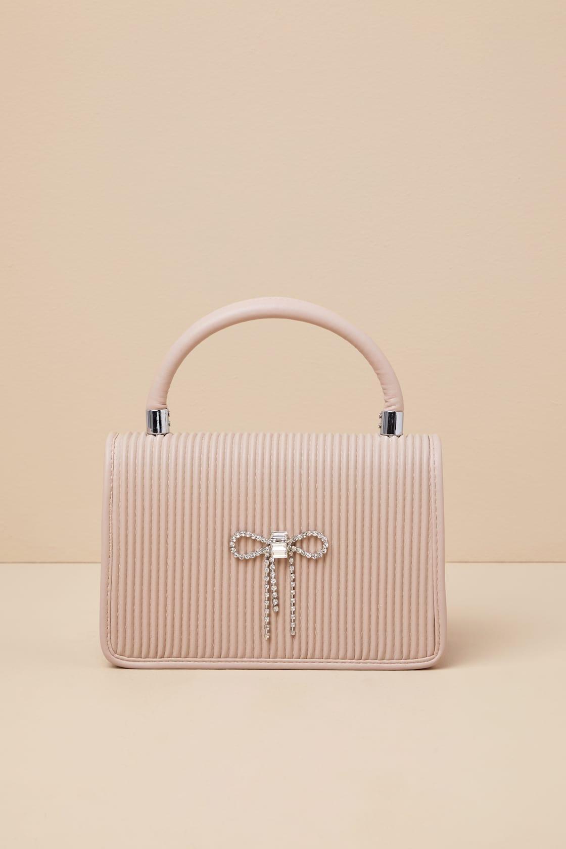 Glam Impression Beige Rhinestone Bow Handbag Product Image