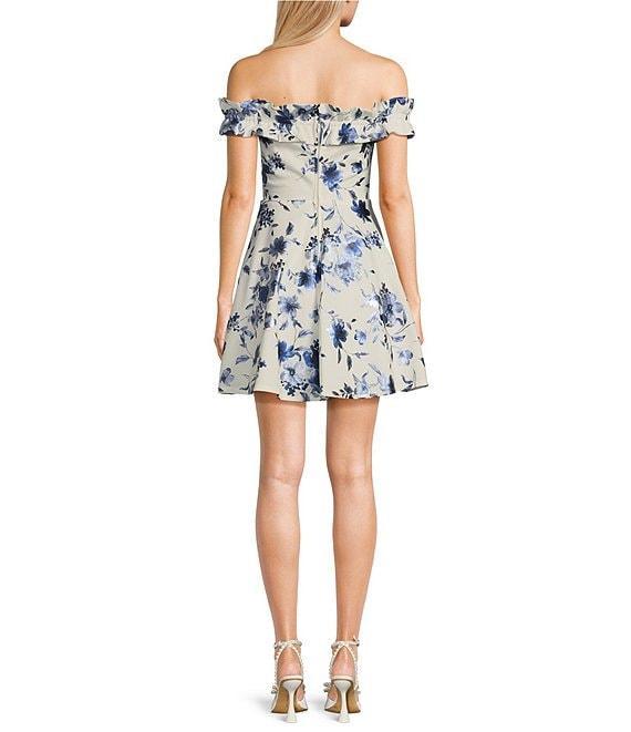 City Vibe Strapless Off The Shoulder Ruffled Elastic Sleeve Skater Dress Product Image