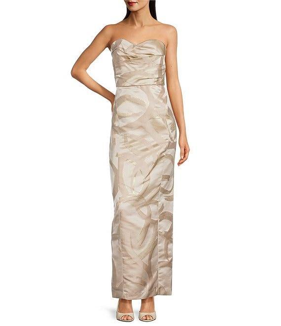 Donna Karan Jacquard Sweetheart Neck Sleeveless Metallic Column Gown Product Image