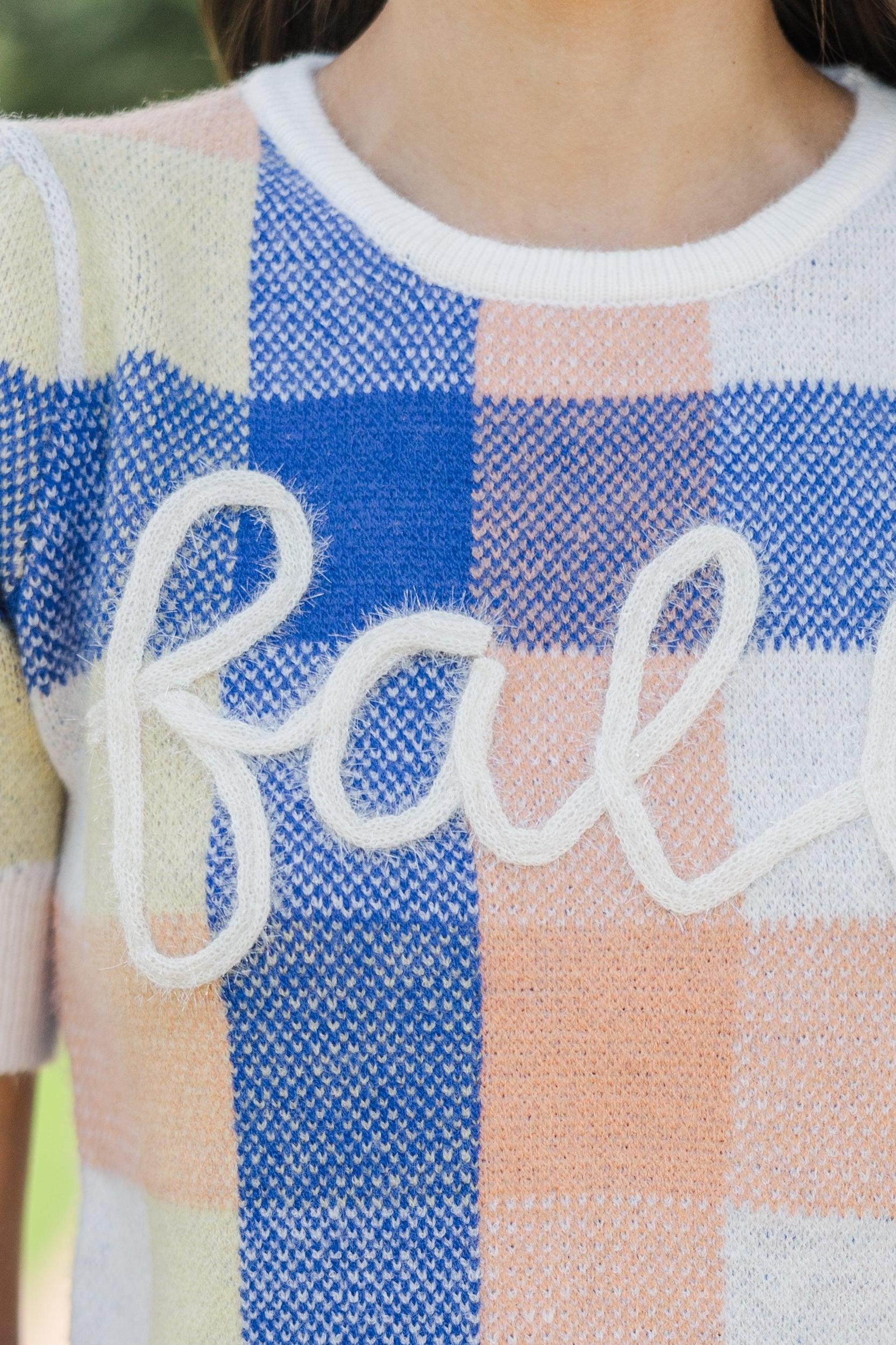 Falling For You Cream Script Plaid Sweater Female Product Image