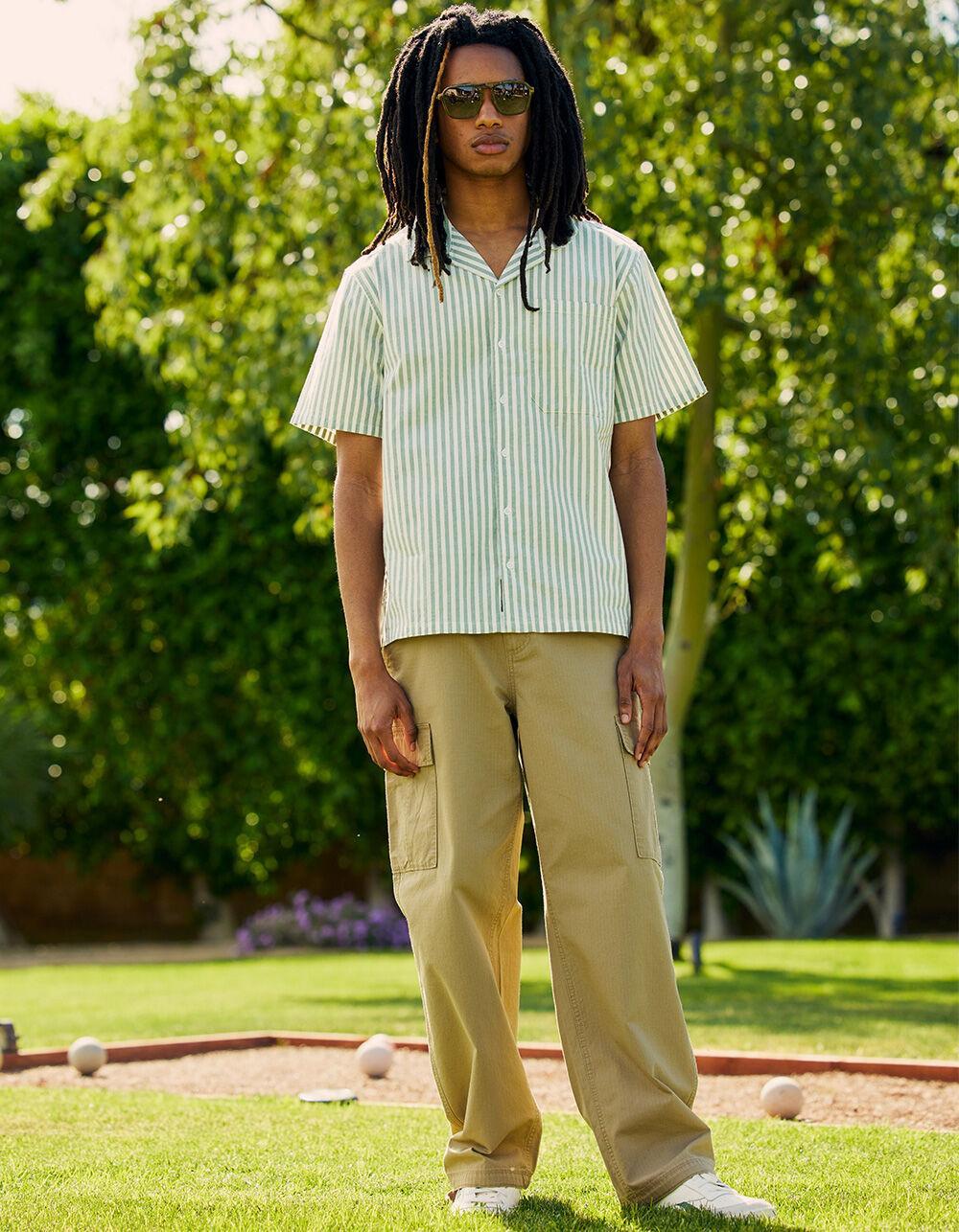 RSQ Mens Stripe Oxford Camp Shirt  - SAGE Product Image