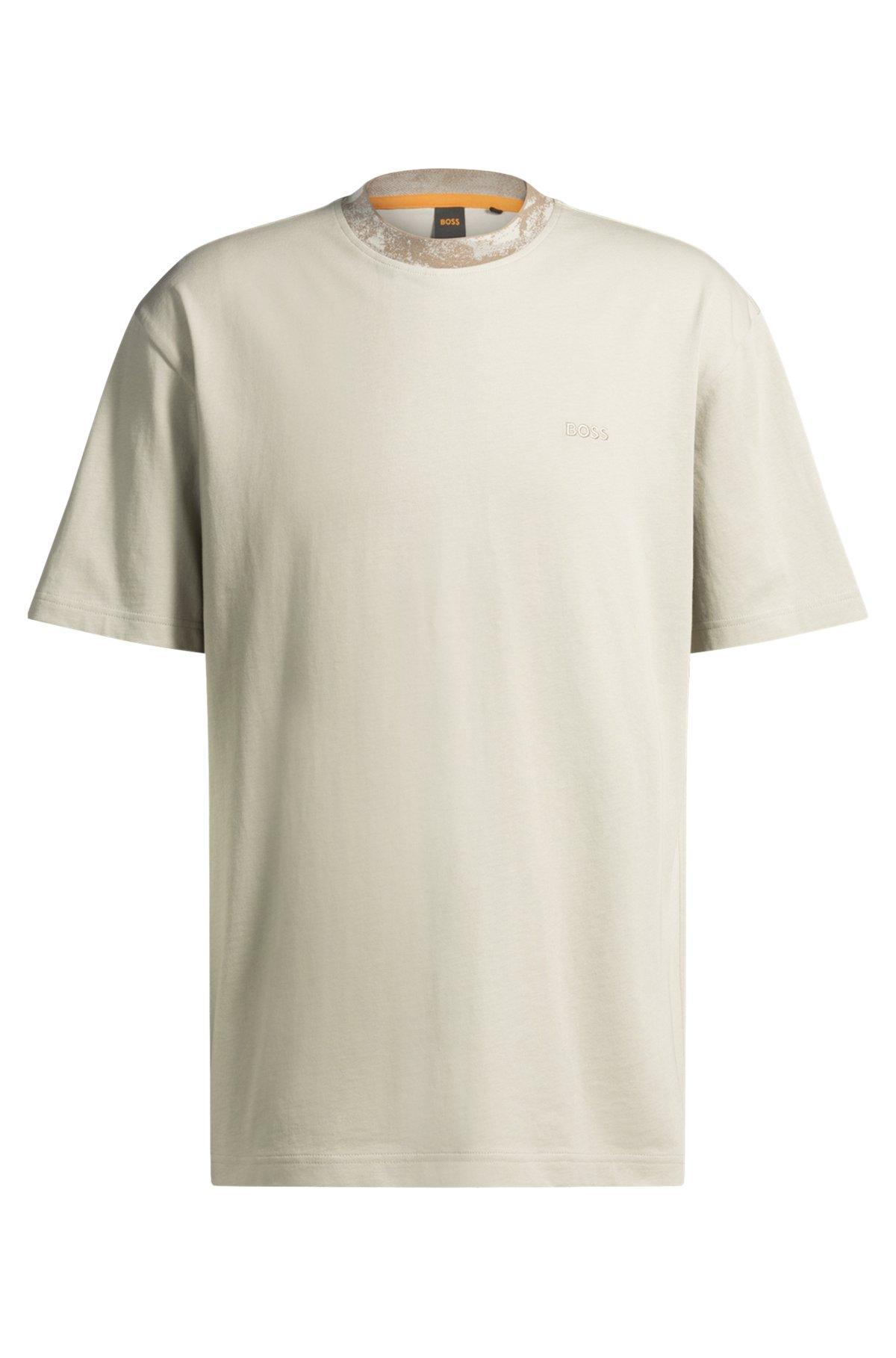 Cotton-jersey T-shirt with jungle-artwork collar Product Image