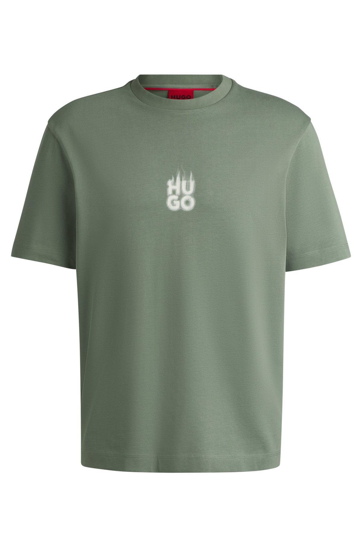 Cotton-jersey T-shirt with stacked smoke logo prints Product Image