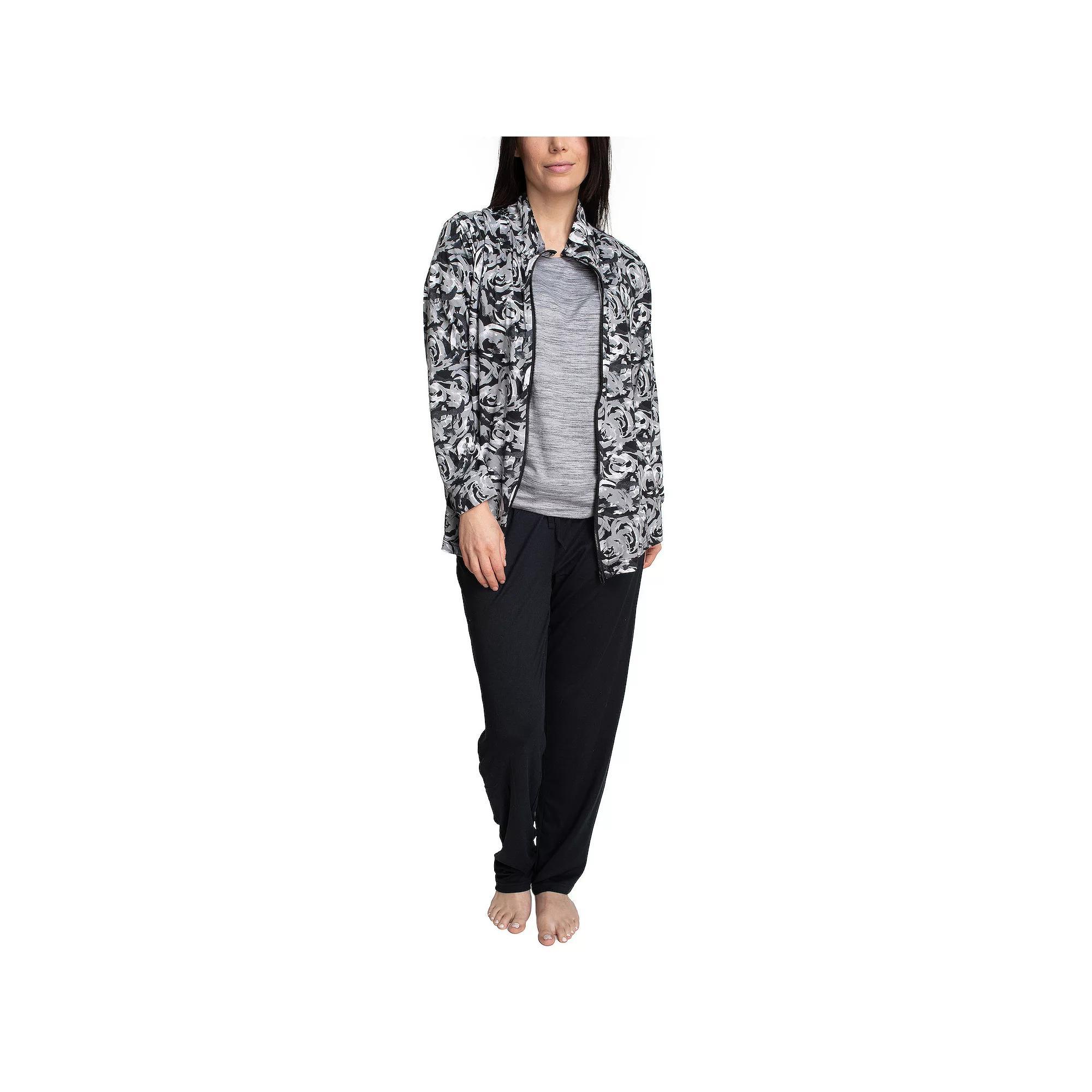 Women's Hanes® Everyday Wear 3-Piece Long Sleeve Zip-Up Sweater, T-Shirt & Pants Set in Regular & Plus Size, Size: 1XL, Blue Product Image
