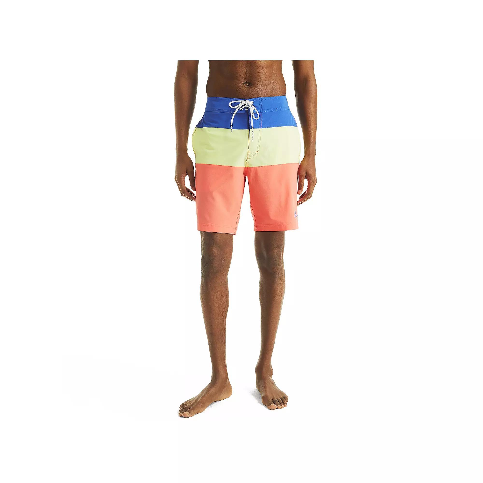 Men's Nautica 8.5" Elastic Waist Boardshorts, Size: Large, Blue Yellow Block Product Image