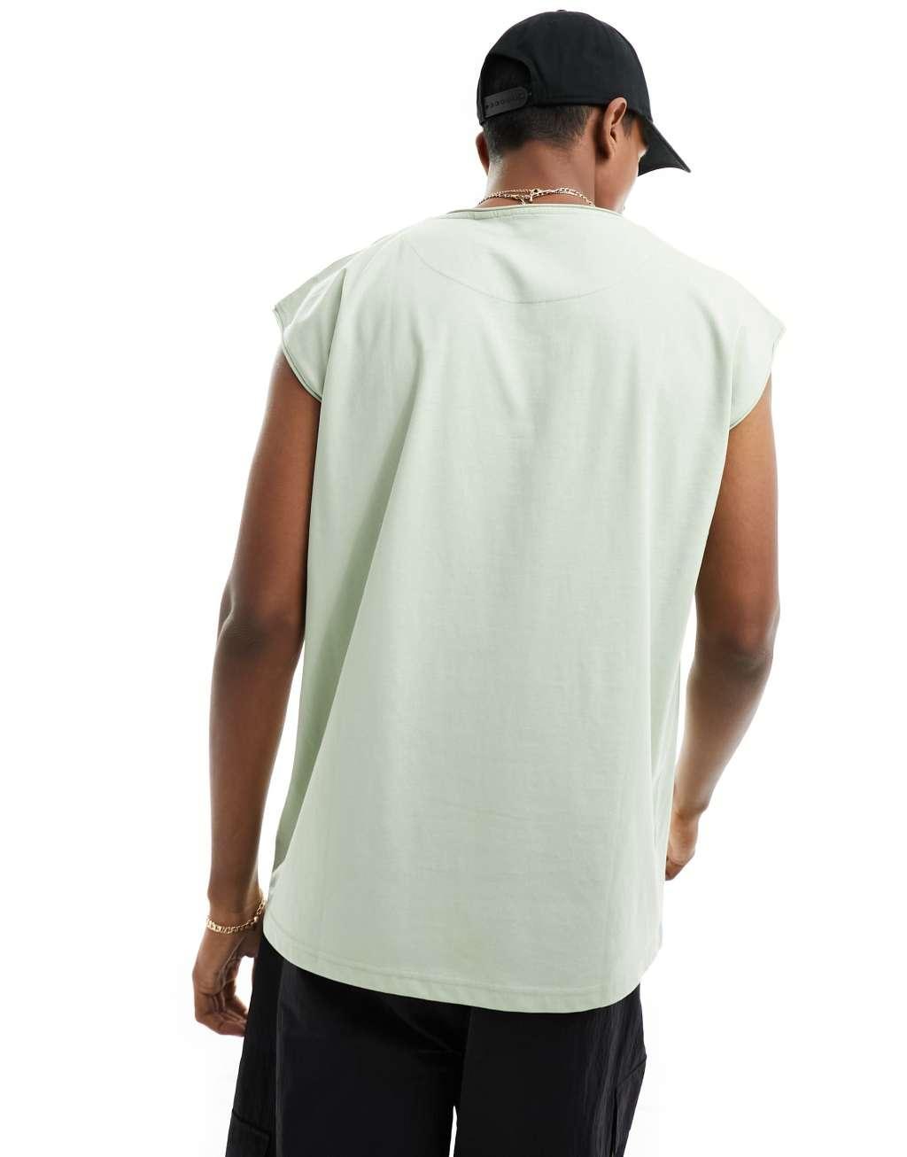 Brave Soul raw edge tank in sage green Product Image