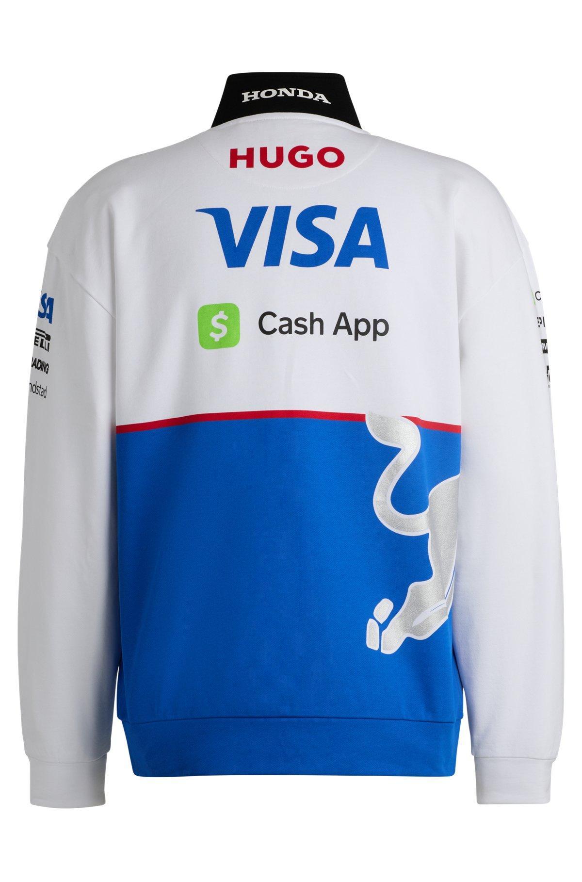 Cotton-terry zip-neck fanwear sweatshirt with special branding Product Image