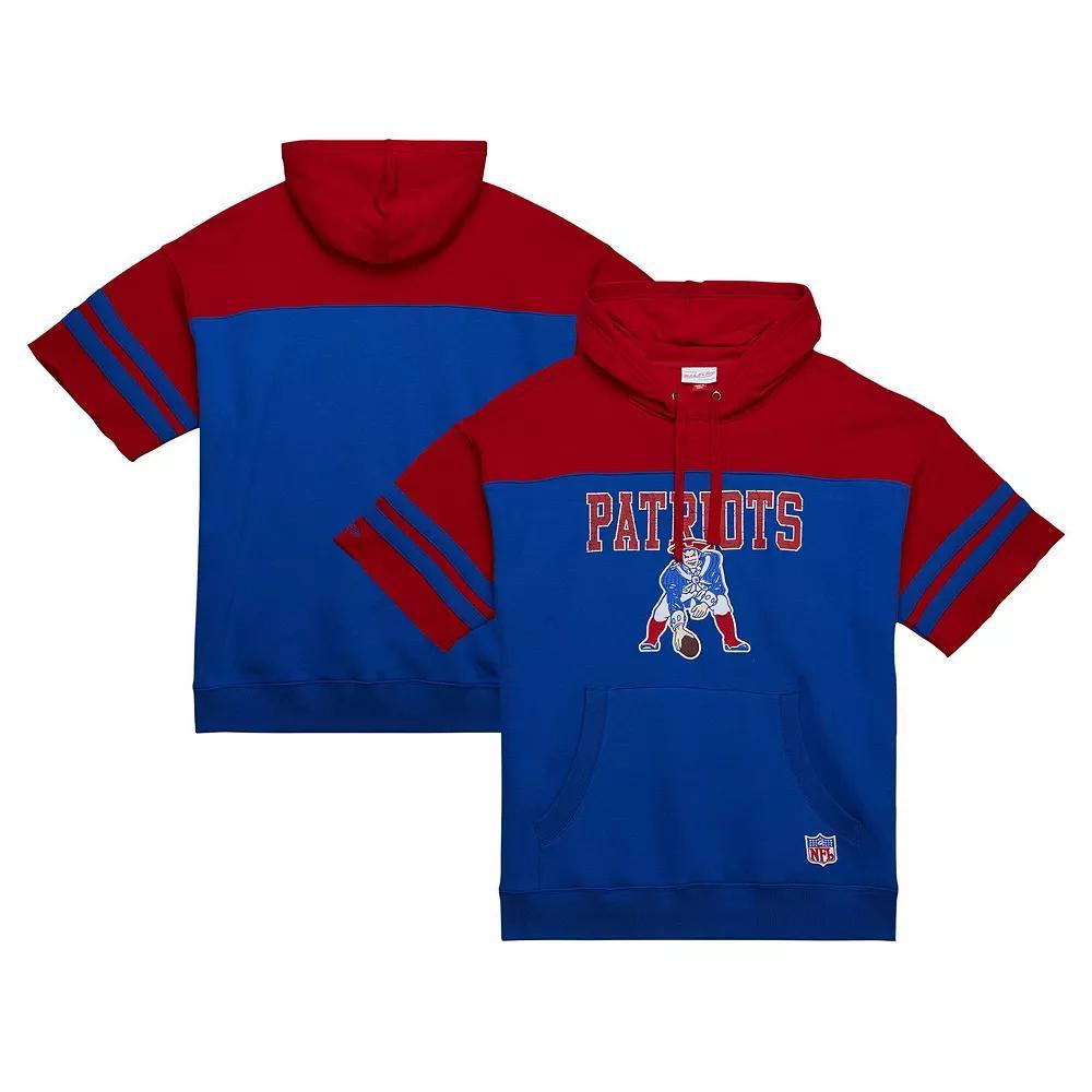 Men's Mitchell & Ness Royal New England Patriots  Off Field Vintage Logo Short Sleeve Pullover Hoodie, Size: Medium, Blue Product Image