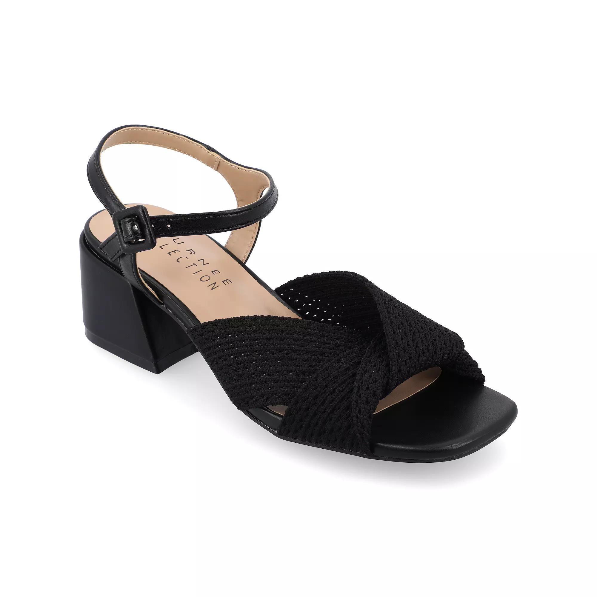 Journee Zerlina Women's Tru Comfort Foam Knit Block Heel Sandals, Size: 9, Black Product Image