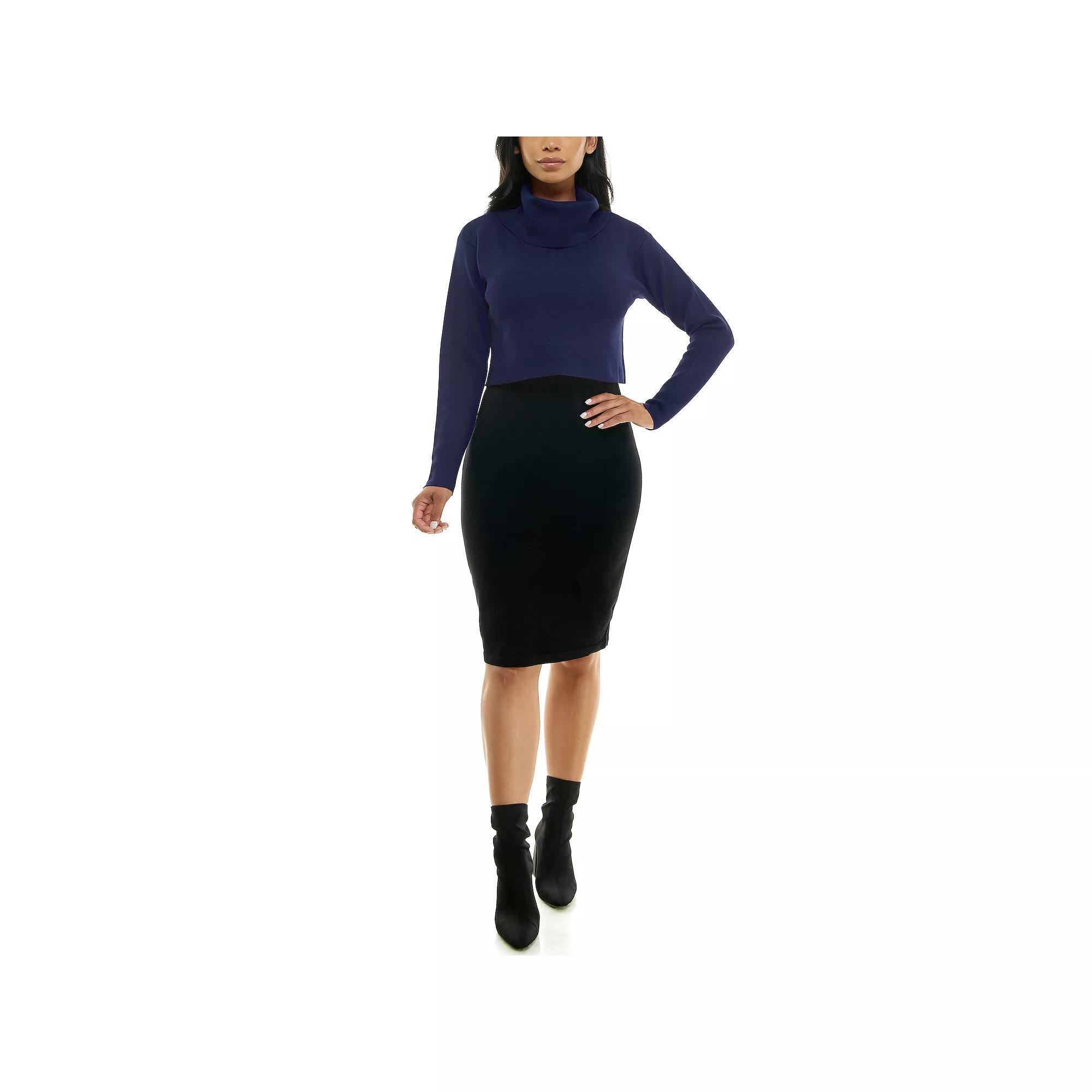 Women's Nina Leonard Colorblock Cowl Neck Sweater Dress, Size: Medium, Black Red Product Image