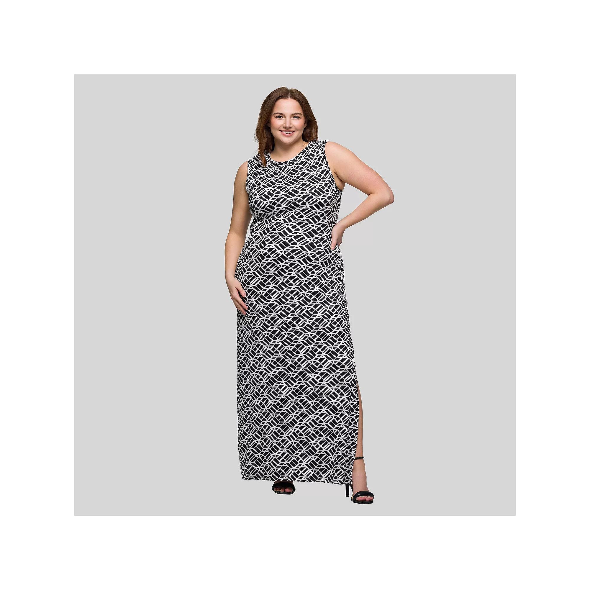 Plus Size 24Seven Comfort Apparel Sleeveless Side Slit Maxi Dress, Women's, Size: 2XL, Black Team Product Image