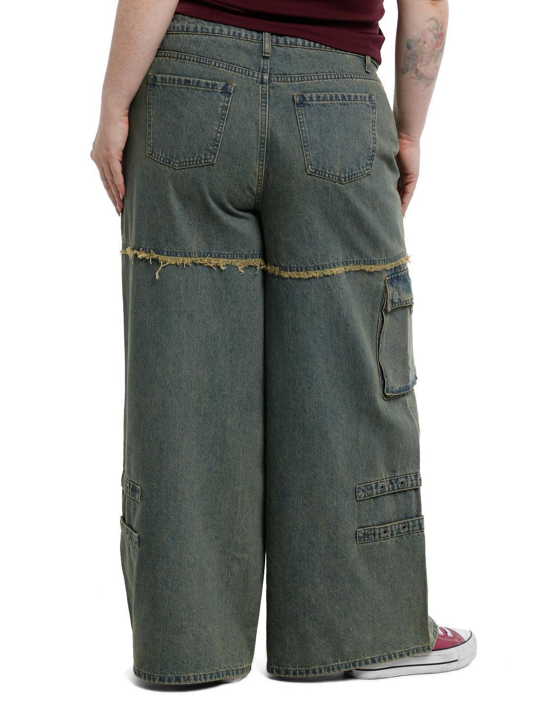 Social Collision Vintage Wash Frayed Seams Wide Leg Jeans Plus Size Product Image