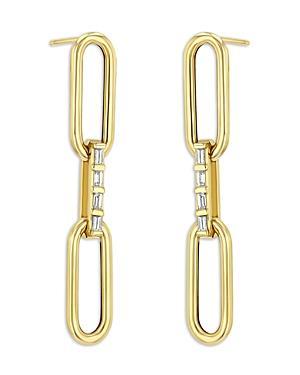 Womens Baguette Diamonds 14K Yellow Gold & 0.13 TCW Diamond Large Paper Clip Chain Earrings Product Image