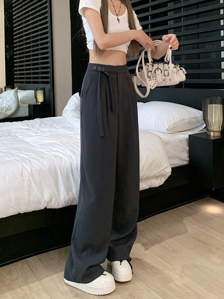 High Rise Plain Wide Leg Suit Pants Product Image
