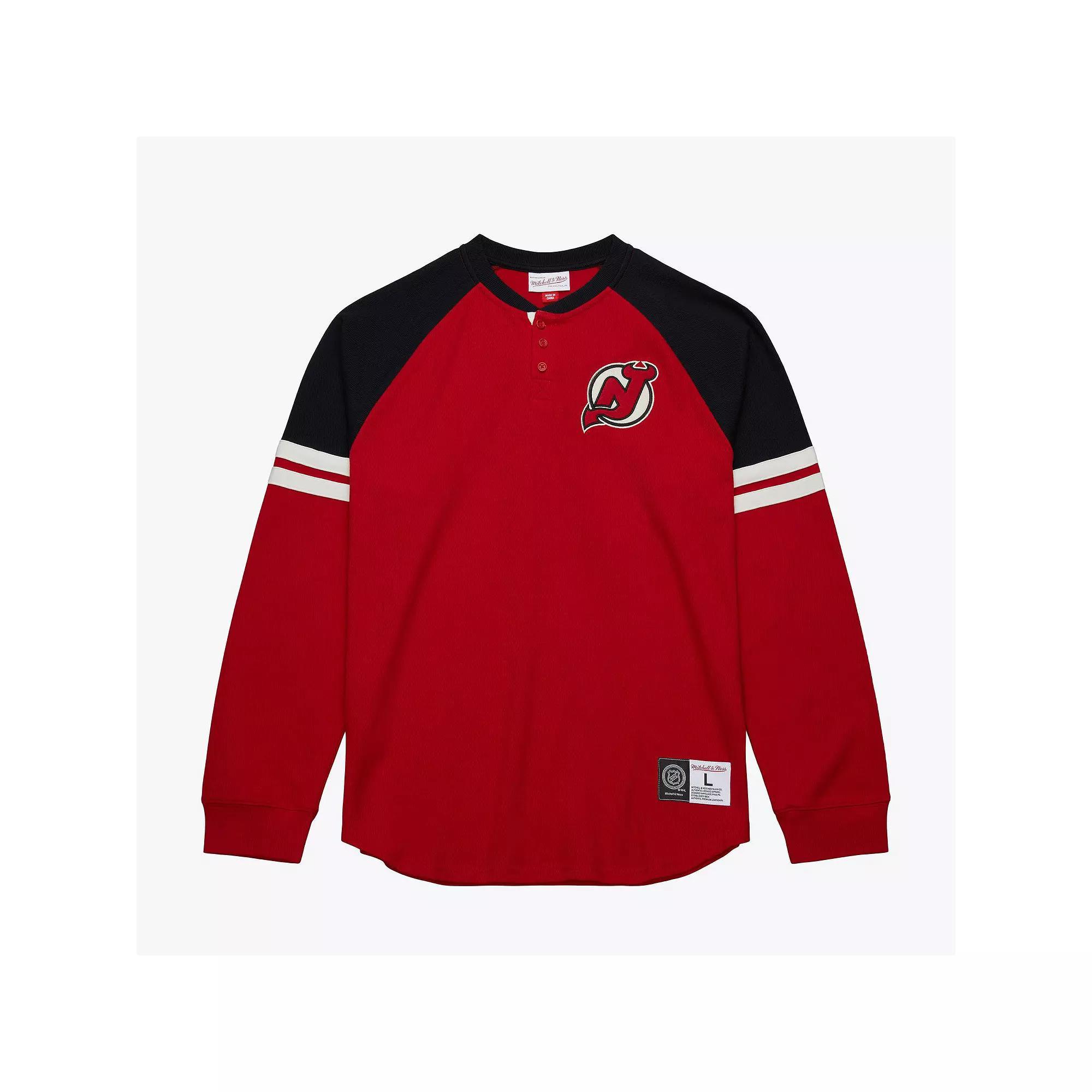 Men's Mitchell & Ness  Red New Jersey Devils Thermal Henley Long Sleeve T-Shirt, Size: Medium, Nhl Red Product Image