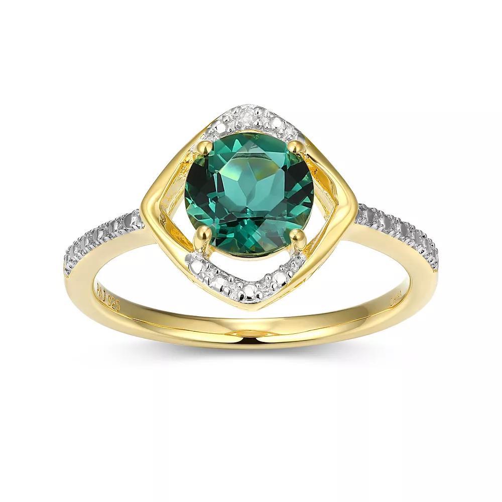 18k Gold Plated Sterling Silver Gemstone & Diamond Accent Halo Ring, Women's, Size: 7, May Gen Green Quartz Product Image