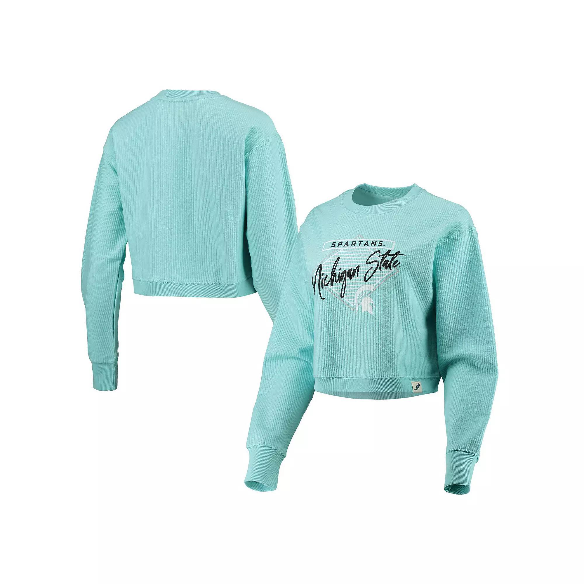 Womens League Collegiate Wear Blue Michigan State Spartans Corded Timber Crop Pullover Sweatshirt Product Image